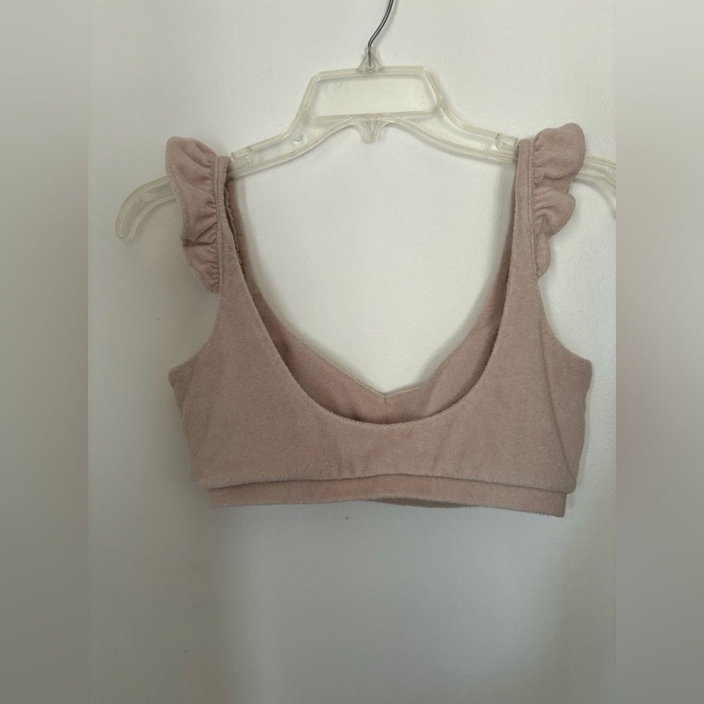 Bar III Cotton Terry Ruffle Strap Crop Top Size Small Tan - Picture 8 of 8
